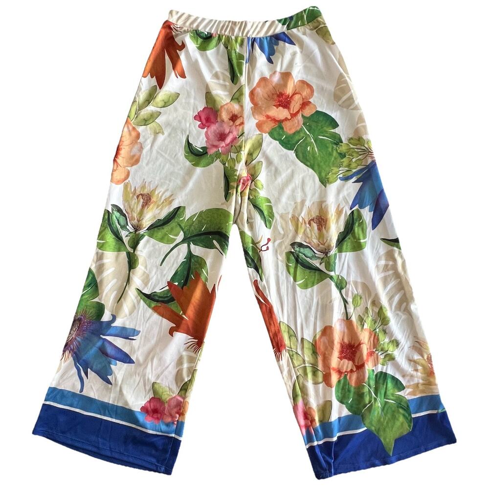 Zara Wide Leg Pants Womens Palazzo Size Small Floral Tropical Boho Lounge Beach